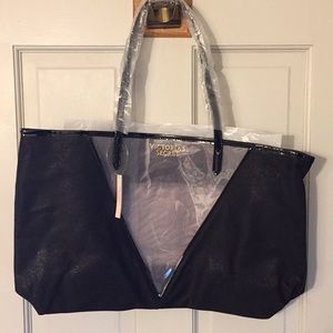 Victoria’s Secret Black Shimmer Tote w Zebra Pouch